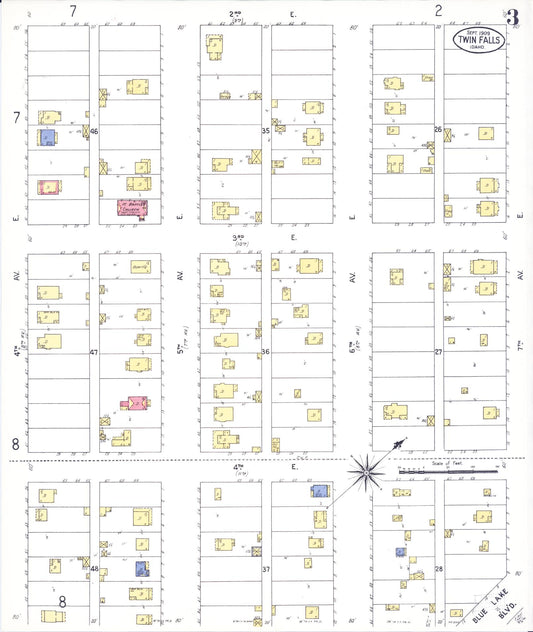 Sanborn Fire Insurance Map from Twin Falls, Twin Falls County, Idaho (1909), Sheet #0003 - Historic Sanborn Fire Insurance Map Print, vintage old map wall art, antique decor, genealogy gift, Falls Idaho map