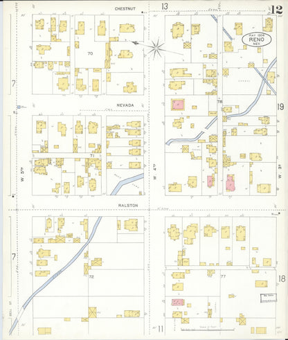 Sanborn Fire Insurance Map from Reno, Washoe County, Nevada (1904), Sheet #0012 - Complete Map Set gallery image, historic Sanborn map, vintage wall art, Nevada Nevada
