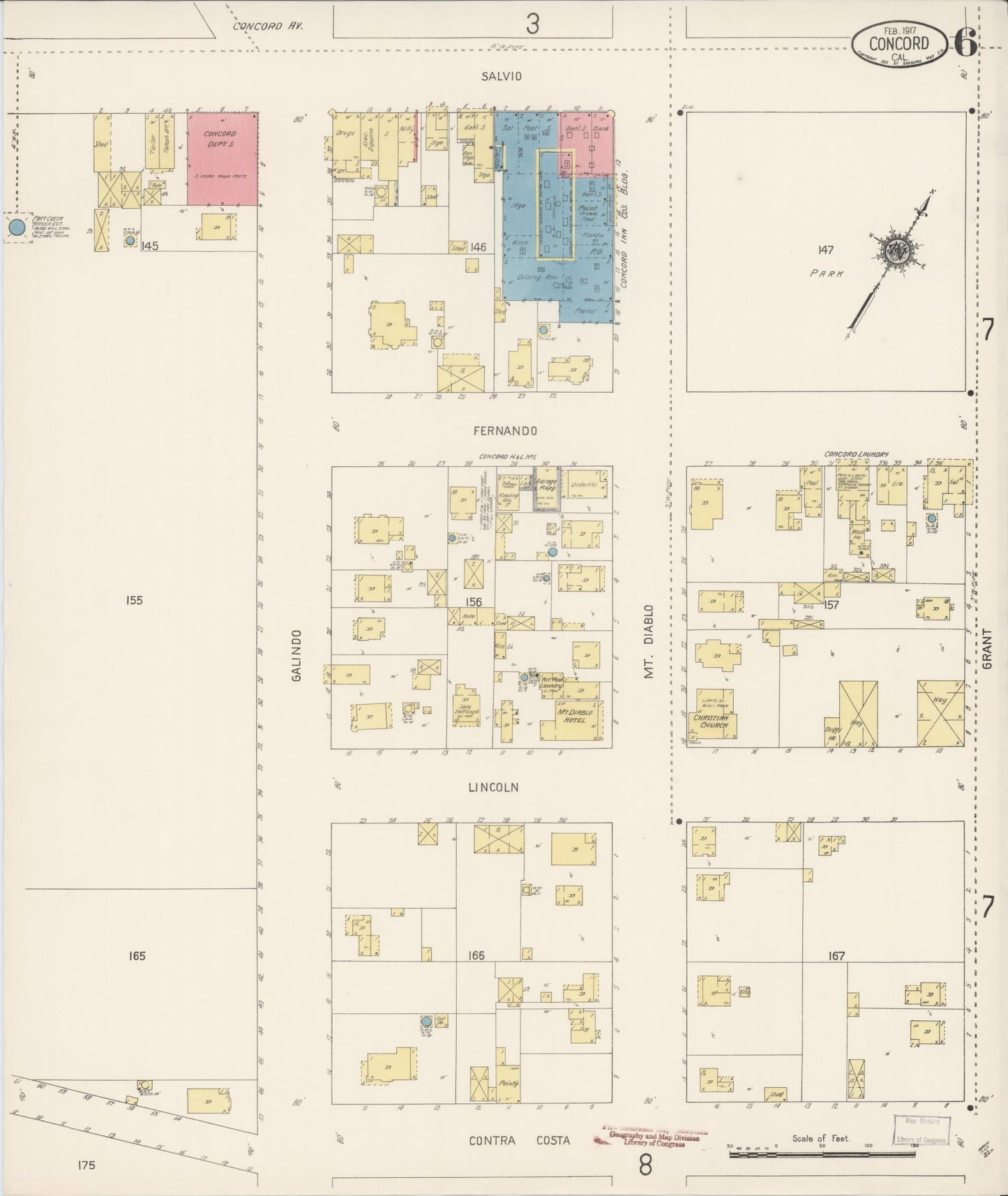 Sanborn Fire Insurance Map from Concord, Contra Costa County, California (1917), Sheet #0006 - Historic Sanborn Fire Insurance Map Print, vintage old map wall art, antique decor, genealogy gift, California California map