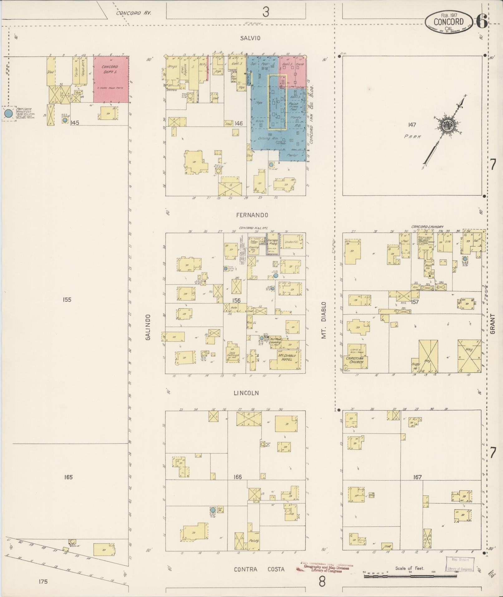 Sanborn Fire Insurance Map from Concord, Contra Costa County, California (1917), Sheet #0006 - Historic Sanborn Fire Insurance Map Print, vintage old map wall art, antique decor, genealogy gift, California California map