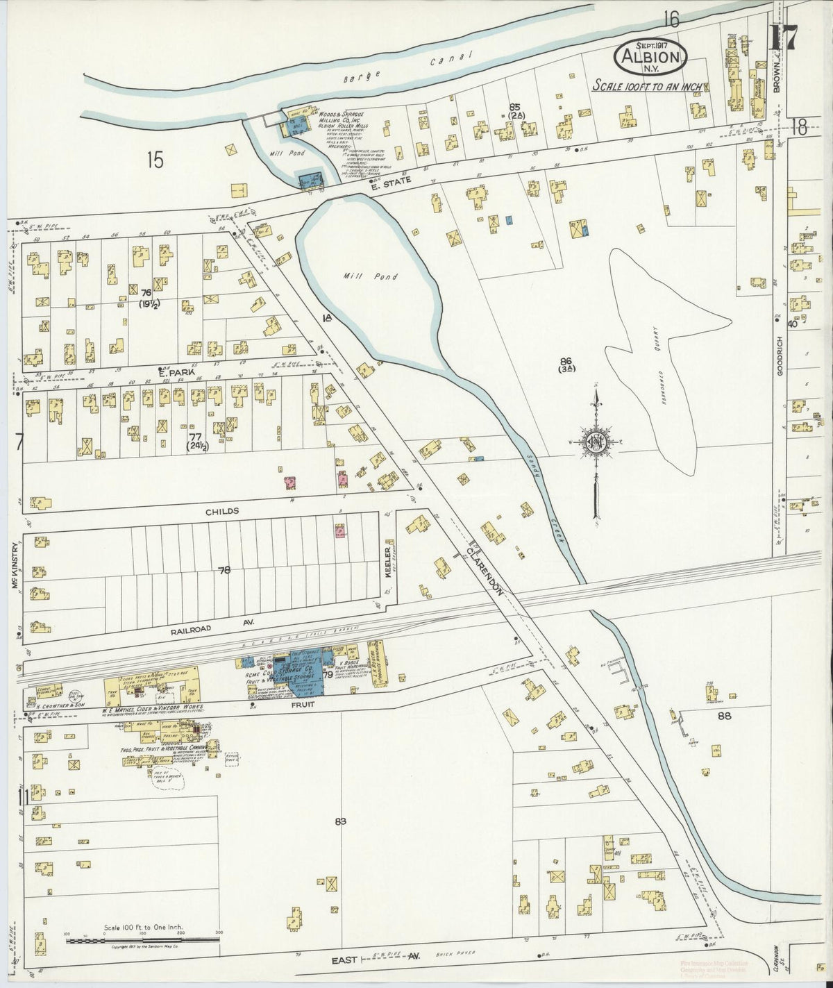 Sanborn Fire Insurance Map from Albion, Orleans County, New York (1917), Sheet #0017 - Complete Map Set gallery image, historic Sanborn map, vintage wall art, New York New York