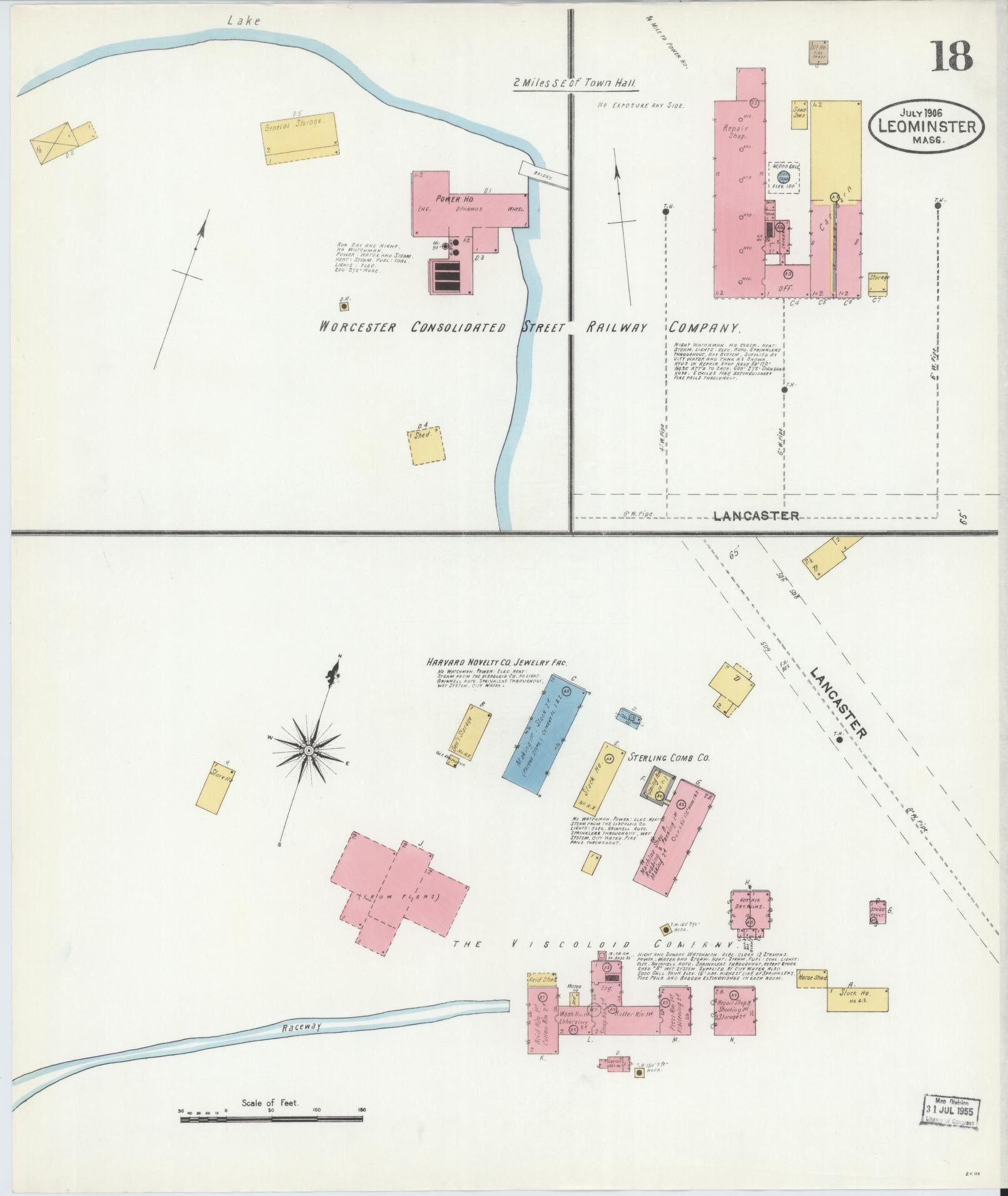 Sanborn Fire Insurance Map from Leominster, Worcester County, Massachusetts (1906), Sheet #0018 - Complete Map Set gallery image, historic Sanborn map, vintage wall art, Massachusetts Massachusetts
