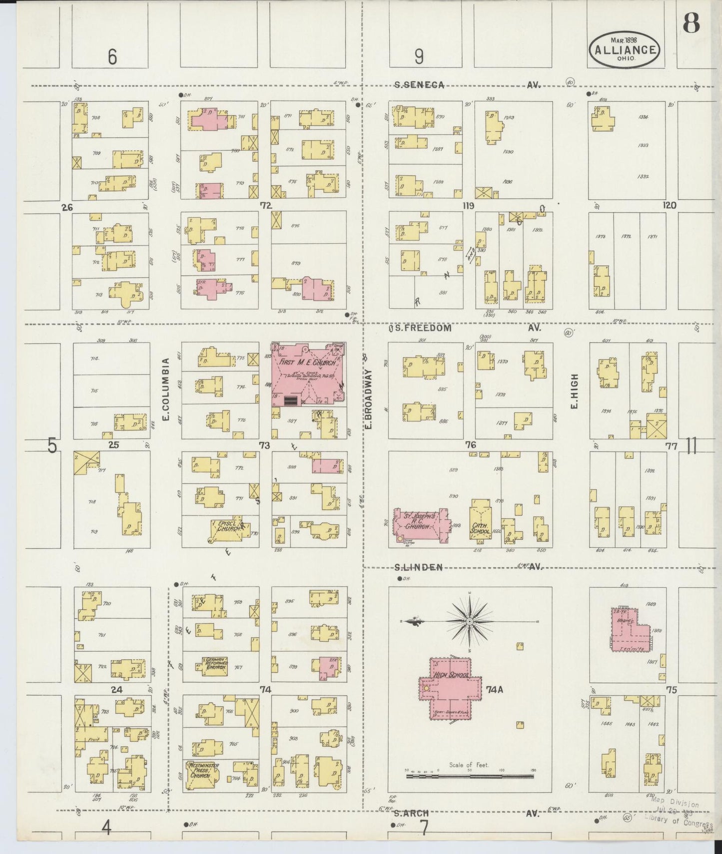 Sanborn Fire Insurance Map from Alliance, Stark County, Ohio (1898), Sheet #0008 - Complete Map Set gallery image, historic Sanborn map, vintage wall art, Ohio Ohio