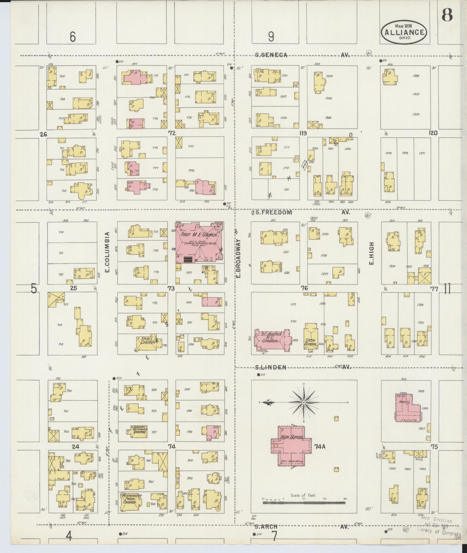 Sanborn Fire Insurance Map from Alliance, Stark County, Ohio (1898), Sheet #0008 - Complete Map Set gallery image, historic Sanborn map, vintage wall art, Ohio Ohio