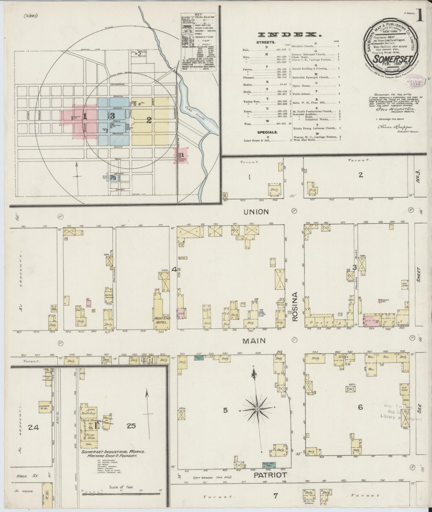 Sanborn Fire Insurance Map from Somerset, Somerset County, Pennsylvania (1887), Sheet #0001 - Complete Map Set gallery image, historic Sanborn map, vintage wall art, Pennsylvania Pennsylvania