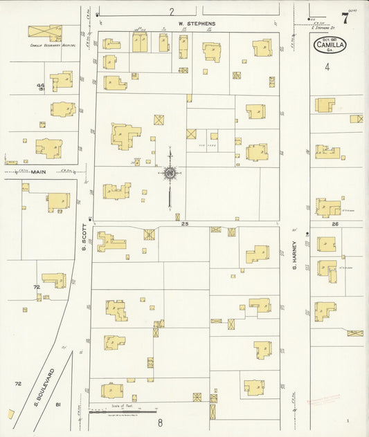 Sanborn Fire Insurance Map from Camilla, Mitchell County, Georgia (1921), Sheet #0007 - Historic Sanborn Fire Insurance Map Print, vintage old map wall art, antique decor, genealogy gift, Georgia Georgia map