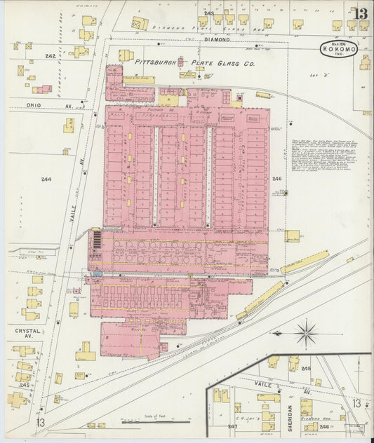 Sanborn Fire Insurance Map from Kokomo, Howard County, Indiana (1896), Sheet #0013 - Historic Sanborn Fire Insurance Map Print, vintage old map wall art, antique decor, genealogy gift, Indiana Indiana map