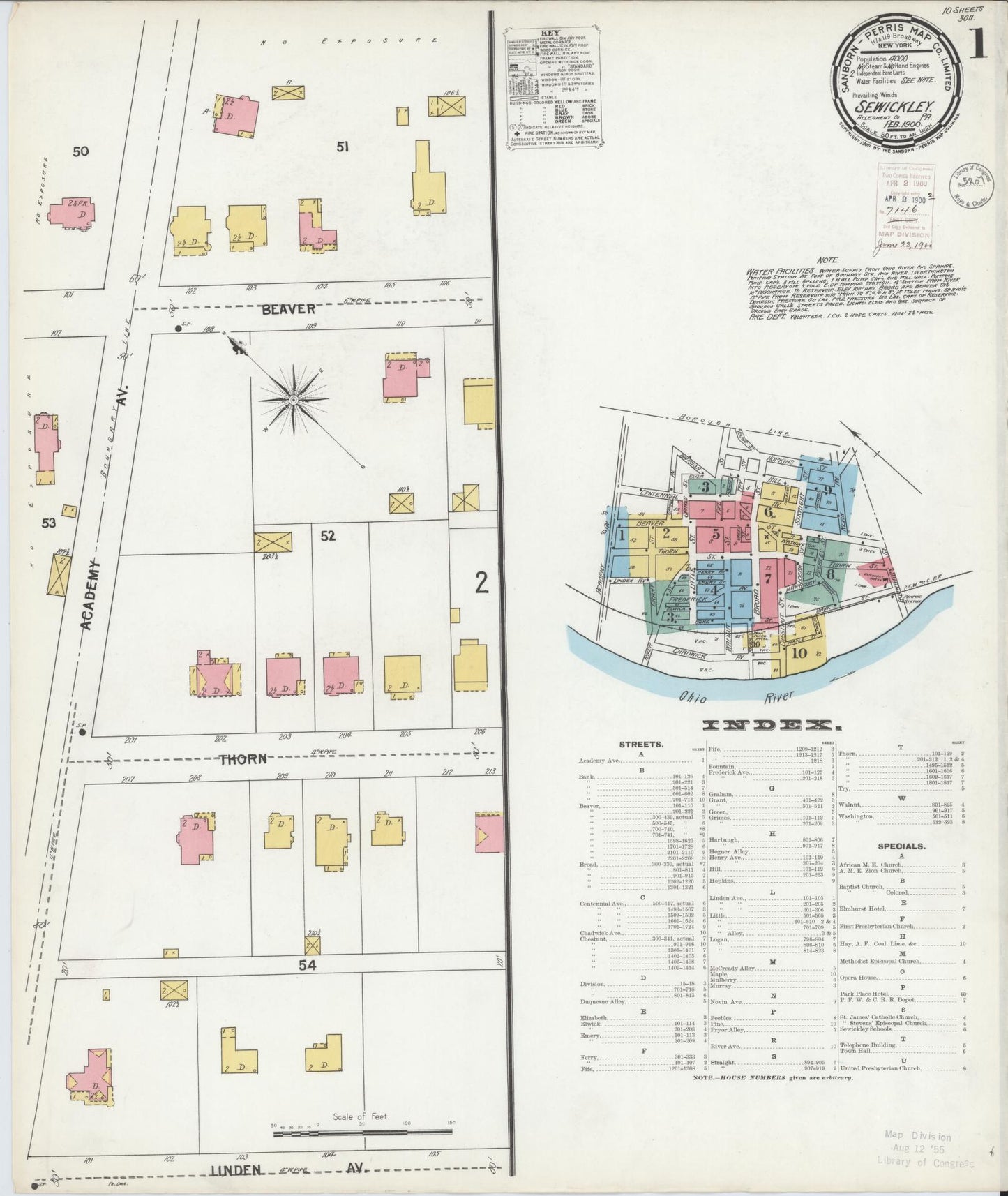 Sanborn Fire Insurance Map from Sewickley, Allegheny County, Pennsylvania (1900), Sheet #0001 - Complete Map Set gallery image, historic Sanborn map, vintage wall art, Pennsylvania Pennsylvania