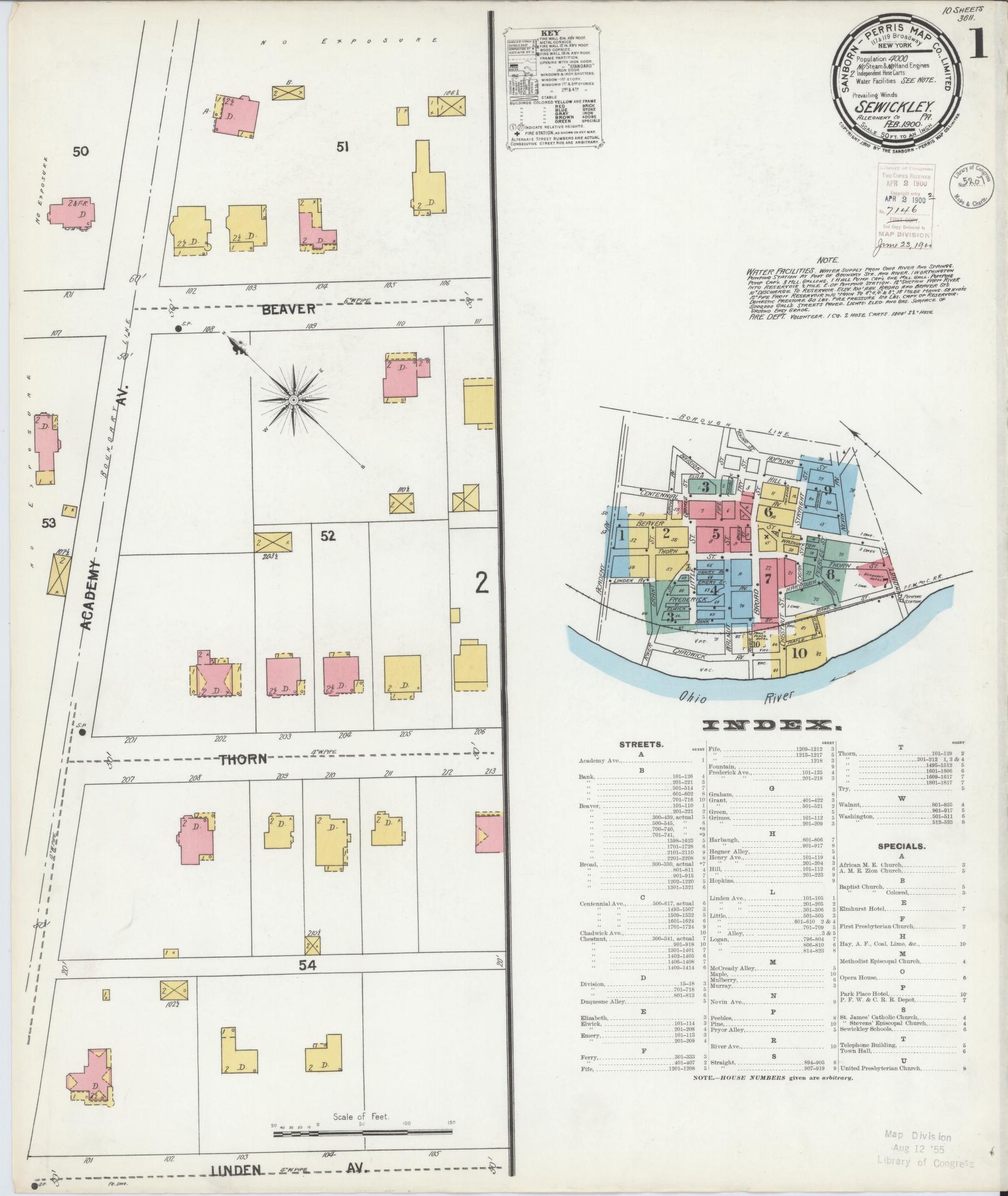 Sanborn Fire Insurance Map from Sewickley, Allegheny County, Pennsylvania (1900), Sheet #0001 - Complete Map Set gallery image, historic Sanborn map, vintage wall art, Pennsylvania Pennsylvania