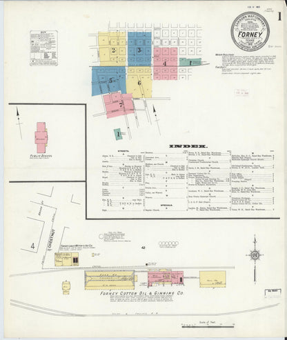 Sanborn Fire Insurance Map from Forney, Kaufman County, Texas (1912), Sheet #0001 - Historic Sanborn Fire Insurance Map Print, vintage old map wall art, antique decor, genealogy gift, Texas Texas map