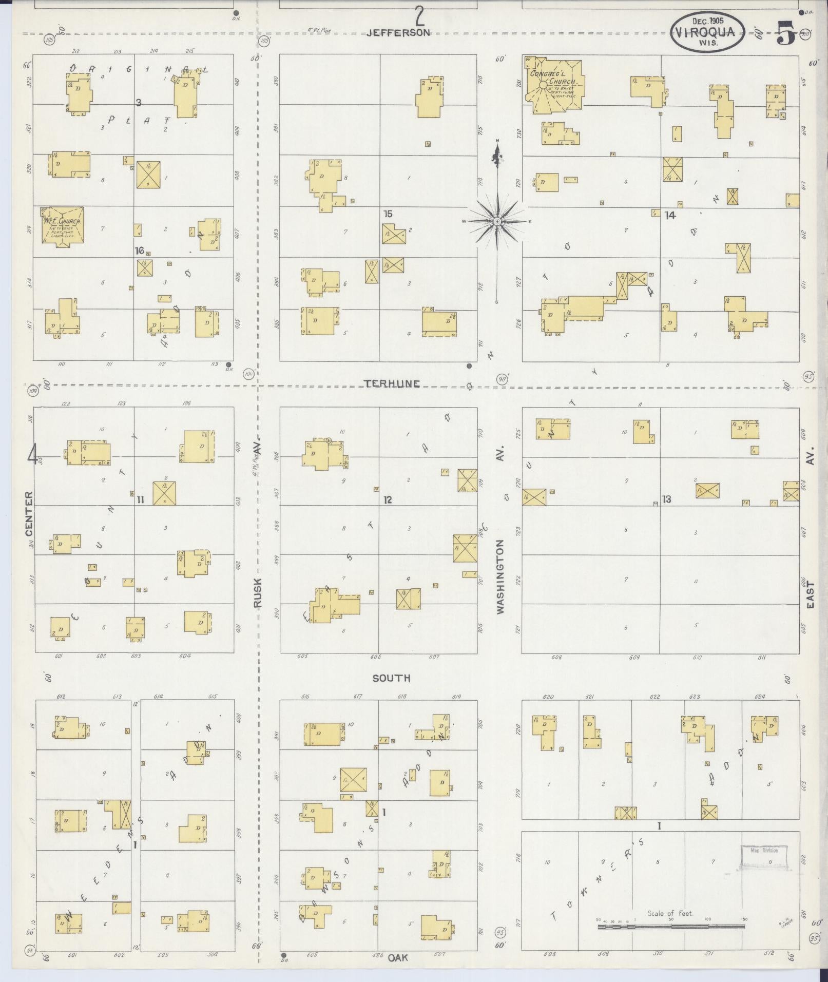 Sanborn Fire Insurance Map from Viroqua, Vernon County, Wisconsin (1905), Sheet #0005 - Historic Sanborn Fire Insurance Map Print, vintage old map wall art, antique decor, genealogy gift, Wisconsin Wisconsin map
