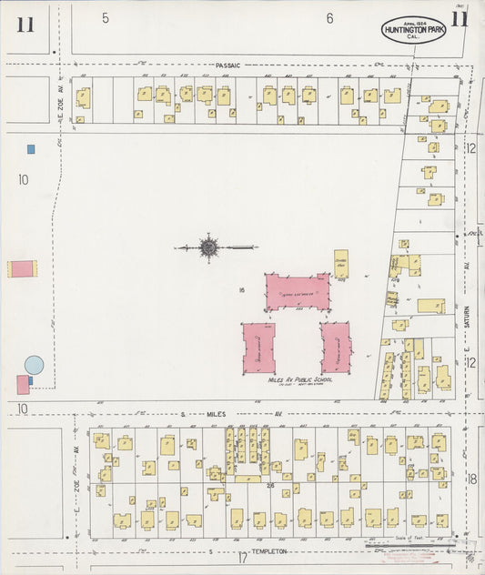 Sanborn Fire Insurance Map from Huntington Park, Los Angeles County, California (1924), Sheet #0011 - Historic Sanborn Fire Insurance Map Print, vintage old map wall art, antique decor, genealogy gift, California California map