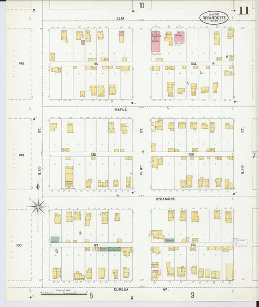Sanborn Fire Insurance Map from Wyandotte, Wayne County, Michigan (1900), Sheet #0011 - Historic Sanborn Fire Insurance Map Print, vintage old map wall art, antique decor, genealogy gift, Michigan Michigan map