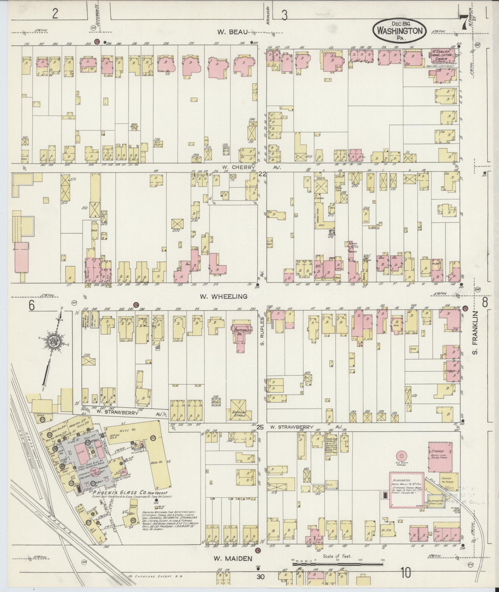 Sanborn Fire Insurance Map from Washington, Washington County, Pennsylvania (1914), Sheet #0007 - Historic Sanborn Fire Insurance Map Print, vintage old map wall art, antique decor, genealogy gift, Sanborn Fire Insurance Map from Washington Washington map
