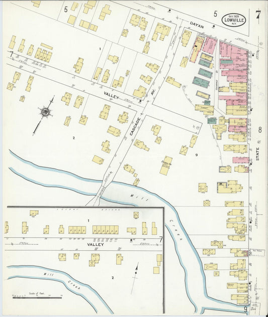 Sanborn Fire Insurance Map from Lowville, Lewis County, New York (1909), Sheet #0007 - Historic Sanborn Fire Insurance Map Print, vintage old map wall art, antique decor, genealogy gift, New York New York map