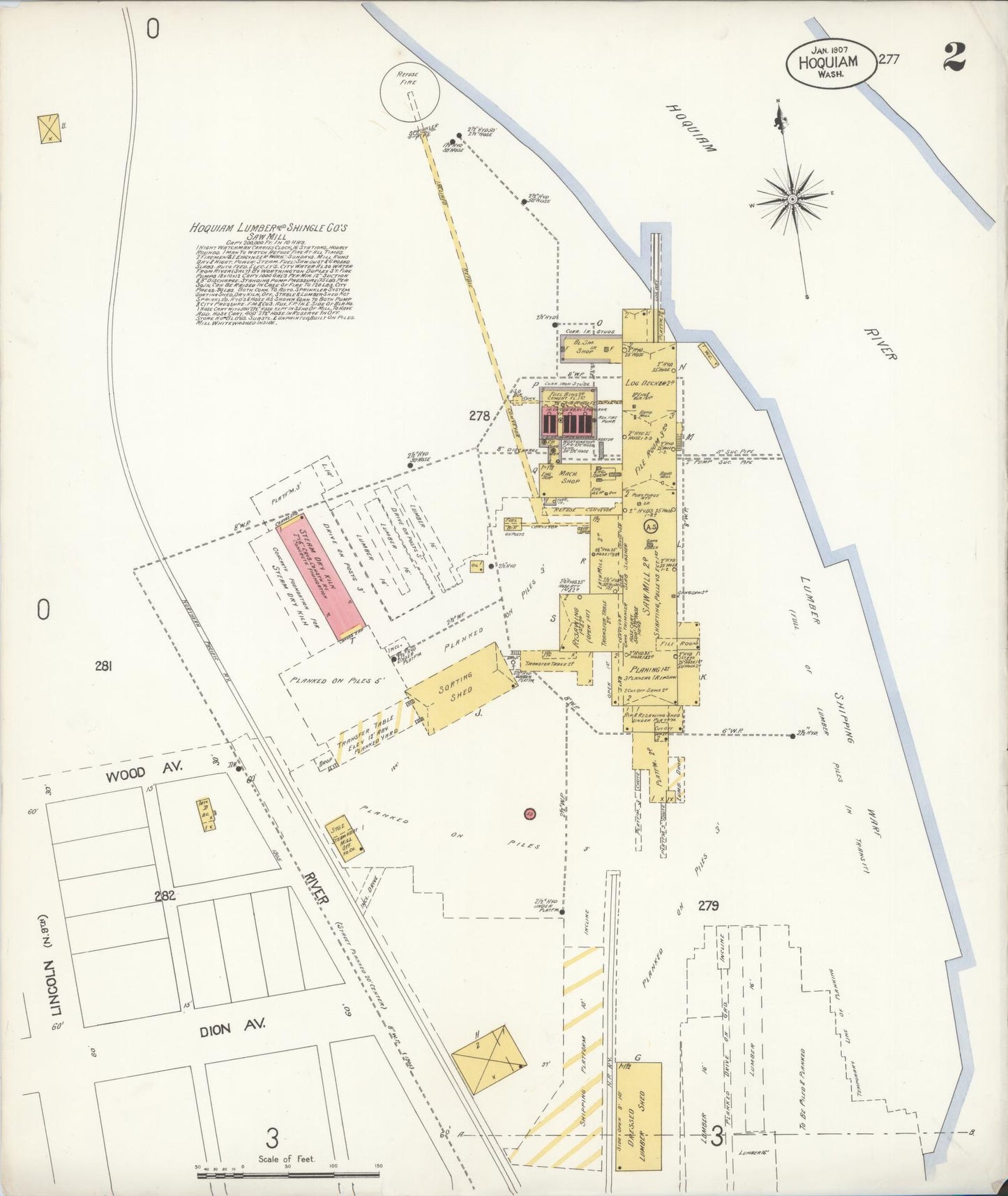 Sanborn Fire Insurance Map from Hoquiam, Grays Harbor County, Washington (1907), Sheet #0002 - Historic Sanborn Fire Insurance Map Print, vintage old map wall art, antique decor, genealogy gift, Washington Washington map