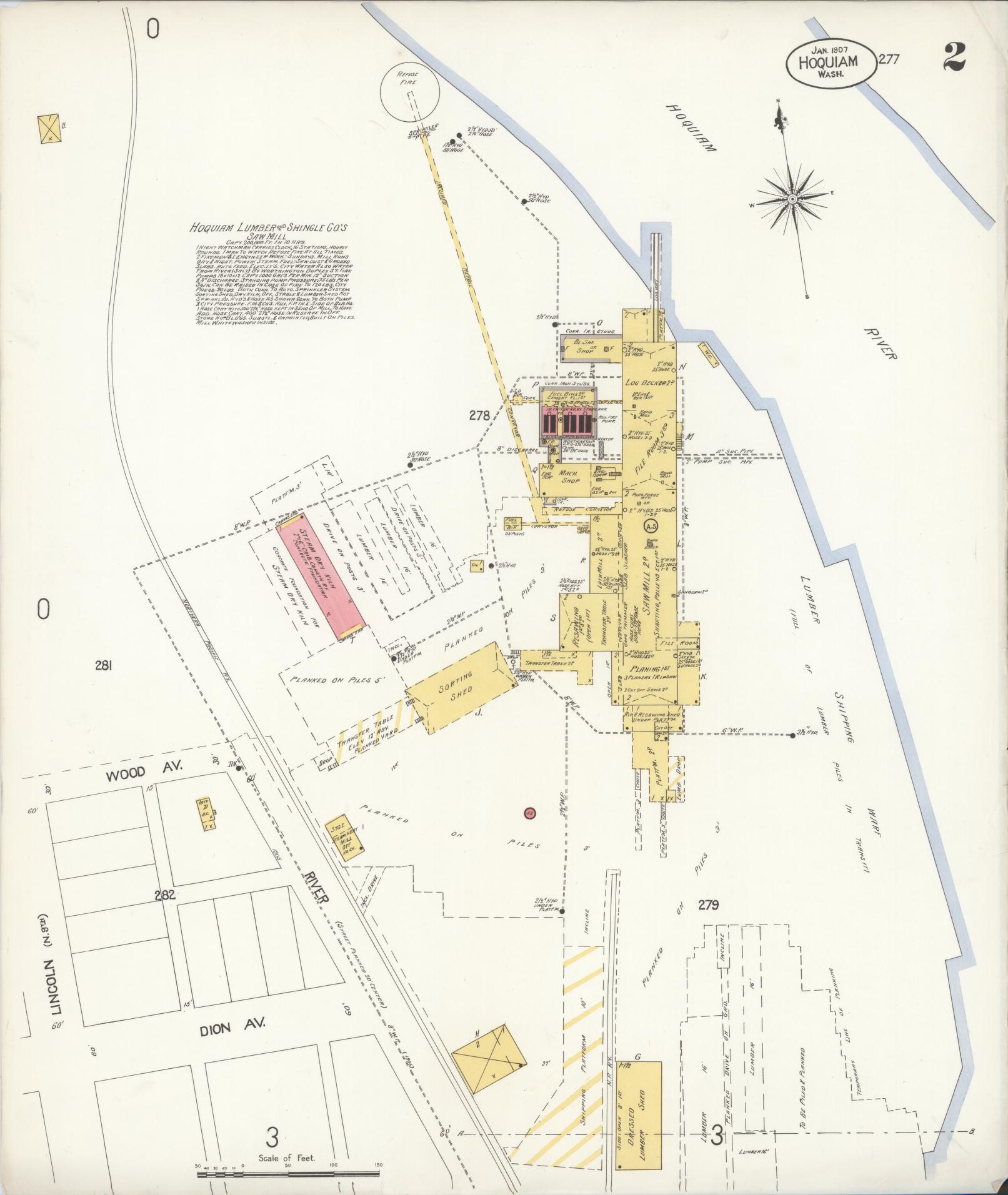 Sanborn Fire Insurance Map from Hoquiam, Grays Harbor County, Washington (1907), Sheet #0002 - Historic Sanborn Fire Insurance Map Print, vintage old map wall art, antique decor, genealogy gift, Washington Washington map