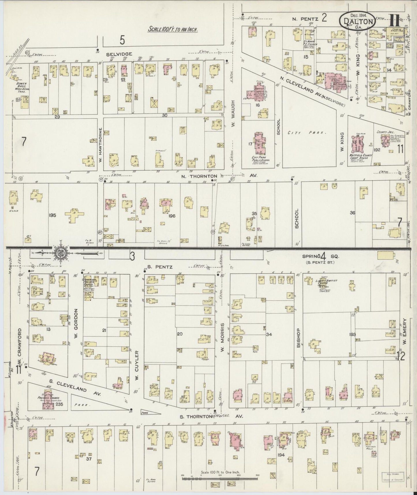 Sanborn Fire Insurance Map from Dalton, Whitfield County, Georgia (1914), Sheet #0011 - Complete Map Set gallery image, historic Sanborn map, vintage wall art, Georgia Georgia