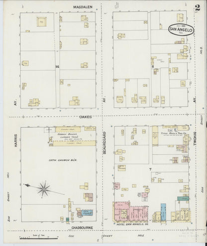 Sanborn Fire Insurance Map from San Angelo, Tom Green County, Texas (1889), Sheet #0002 - Complete Map Set gallery image, historic Sanborn map, vintage wall art, Texas Texas