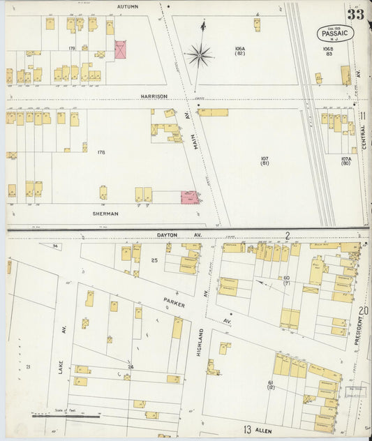 Sanborn Fire Insurance Map from Passaic, Passaic County, New Jersey (1903), Sheet #0033 - Historic Sanborn Fire Insurance Map Print, vintage old map wall art, antique decor, genealogy gift, New Jersey New Jersey map
