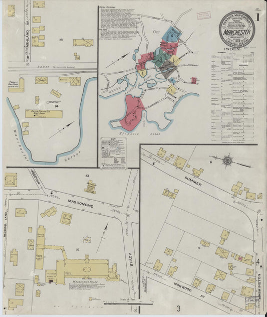 Sanborn Fire Insurance Map from Manchester, Essex County, Massachusetts (1909), Sheet #0001 - Complete Map Set gallery image, historic Sanborn map, vintage wall art, Massachusetts Massachusetts