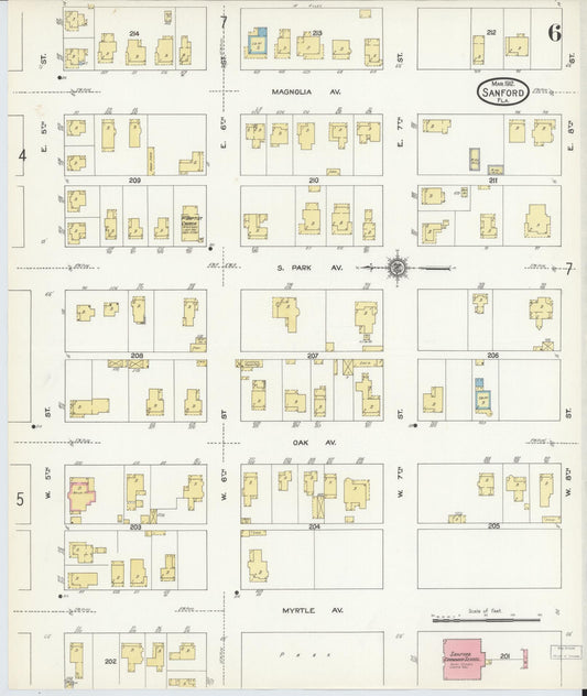Sanborn Fire Insurance Map from Sanford, Seminole County, Florida (1912), Sheet #0006 - Historic Sanborn Fire Insurance Map Print, vintage old map wall art, antique decor, genealogy gift, Florida Florida map