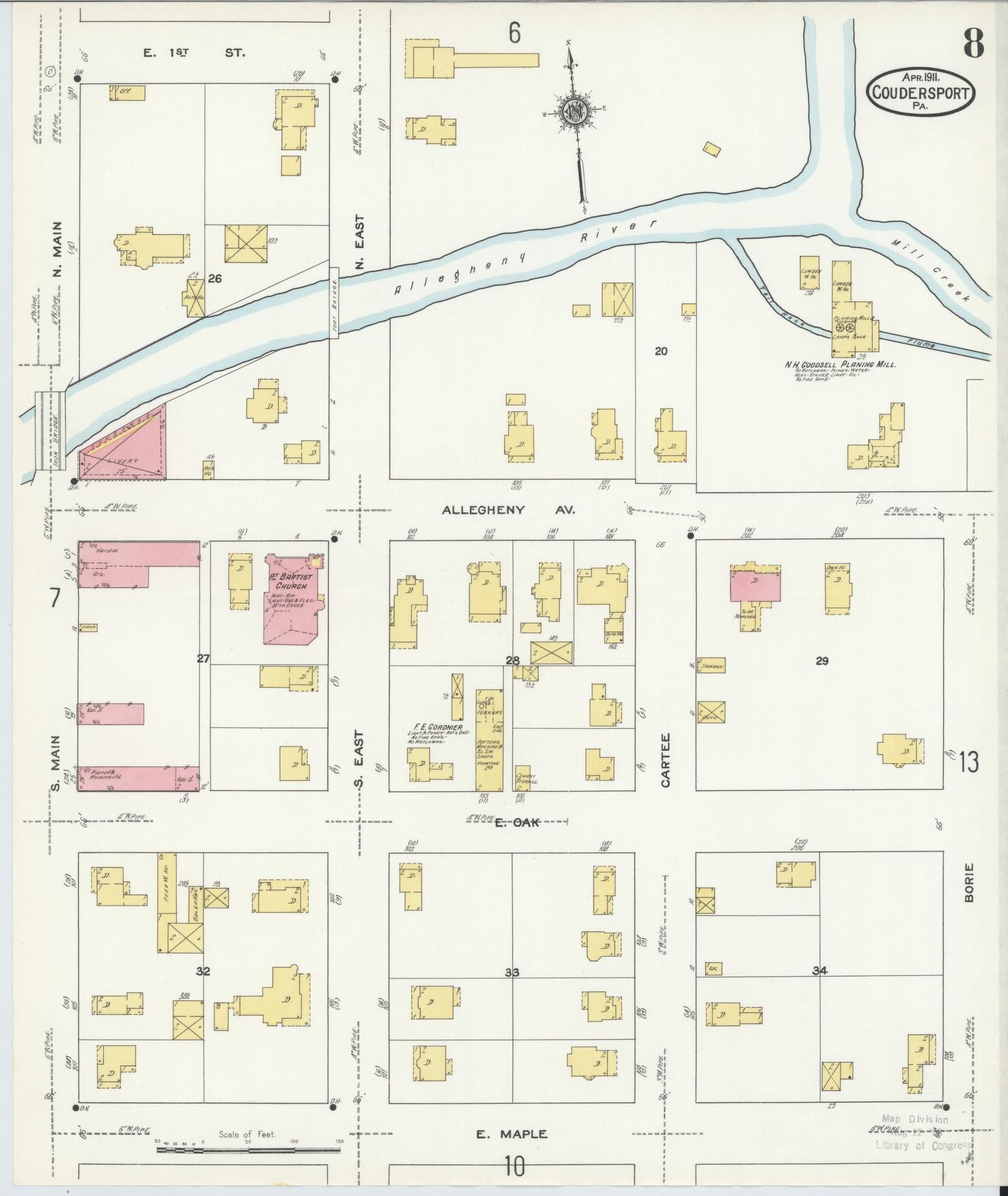 Sanborn Fire Insurance Map from Coudersport, Potter County, Pennsylvania (1911), Sheet #0008 - Historic Sanborn Fire Insurance Map Print, vintage old map wall art, antique decor, genealogy gift, Pennsylvania Pennsylvania map