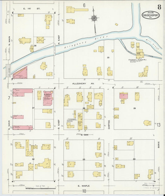 Sanborn Fire Insurance Map from Coudersport, Potter County, Pennsylvania (1911), Sheet #0008 - Historic Sanborn Fire Insurance Map Print, vintage old map wall art, antique decor, genealogy gift, Pennsylvania Pennsylvania map