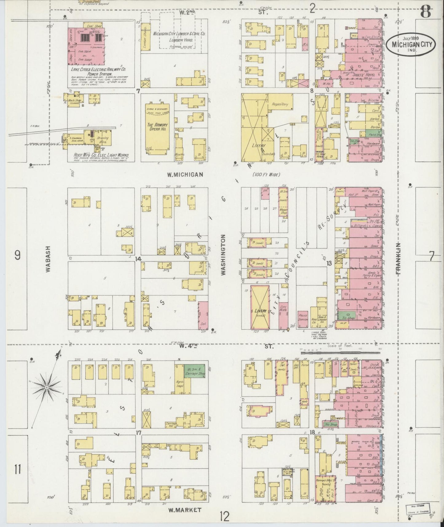 Sanborn Fire Insurance Map from Michigan City, La Porte County, Indiana (1899), Sheet #0008 - Historic Sanborn Fire Insurance Map Print, vintage old map wall art, antique decor, genealogy gift, Michigan Michigan map