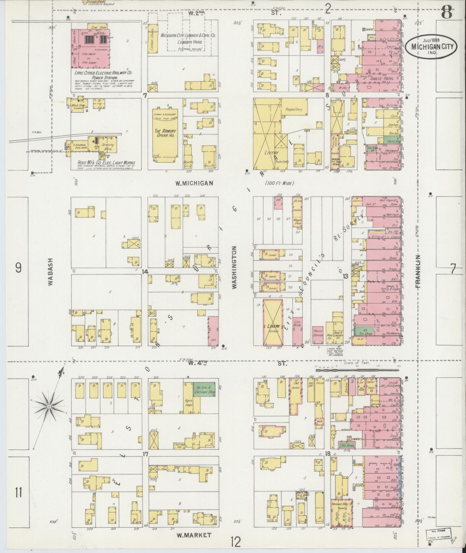 Sanborn Fire Insurance Map from Michigan City, La Porte County, Indiana (1899), Sheet #0008 - Historic Sanborn Fire Insurance Map Print, vintage old map wall art, antique decor, genealogy gift, Michigan Michigan map
