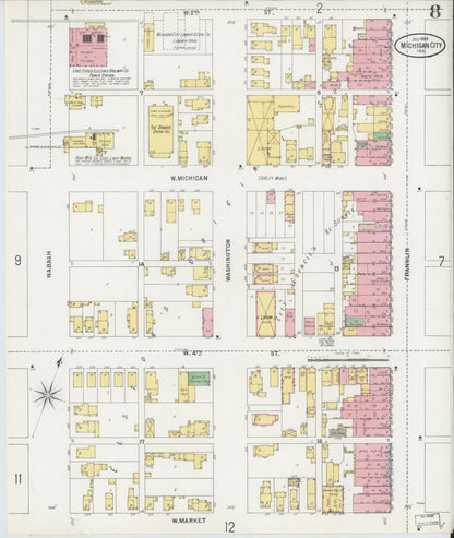 Sanborn Fire Insurance Map from Michigan City, La Porte County, Indiana (1899), Sheet #0008 - Historic Sanborn Fire Insurance Map Print, vintage old map wall art, antique decor, genealogy gift, Michigan Michigan map