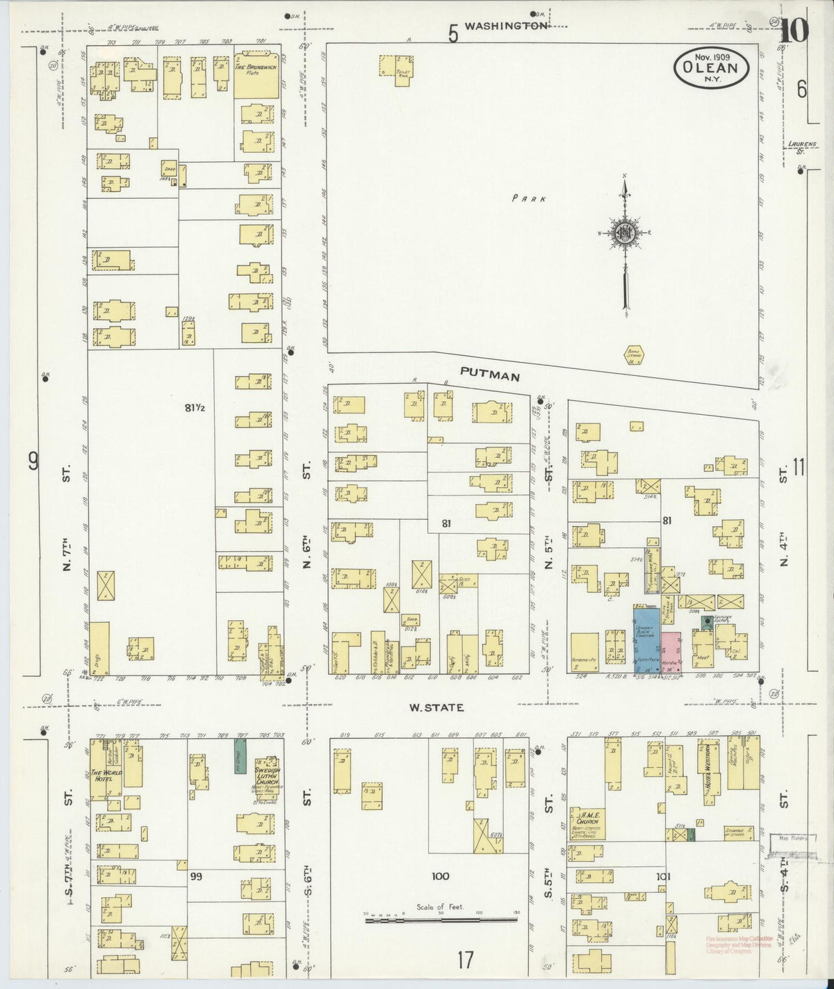 Sanborn Fire Insurance Map from Olean, Cattaraugus County, New York (1909), Sheet #0010 - Complete Map Set gallery image, historic Sanborn map, vintage wall art, New York New York