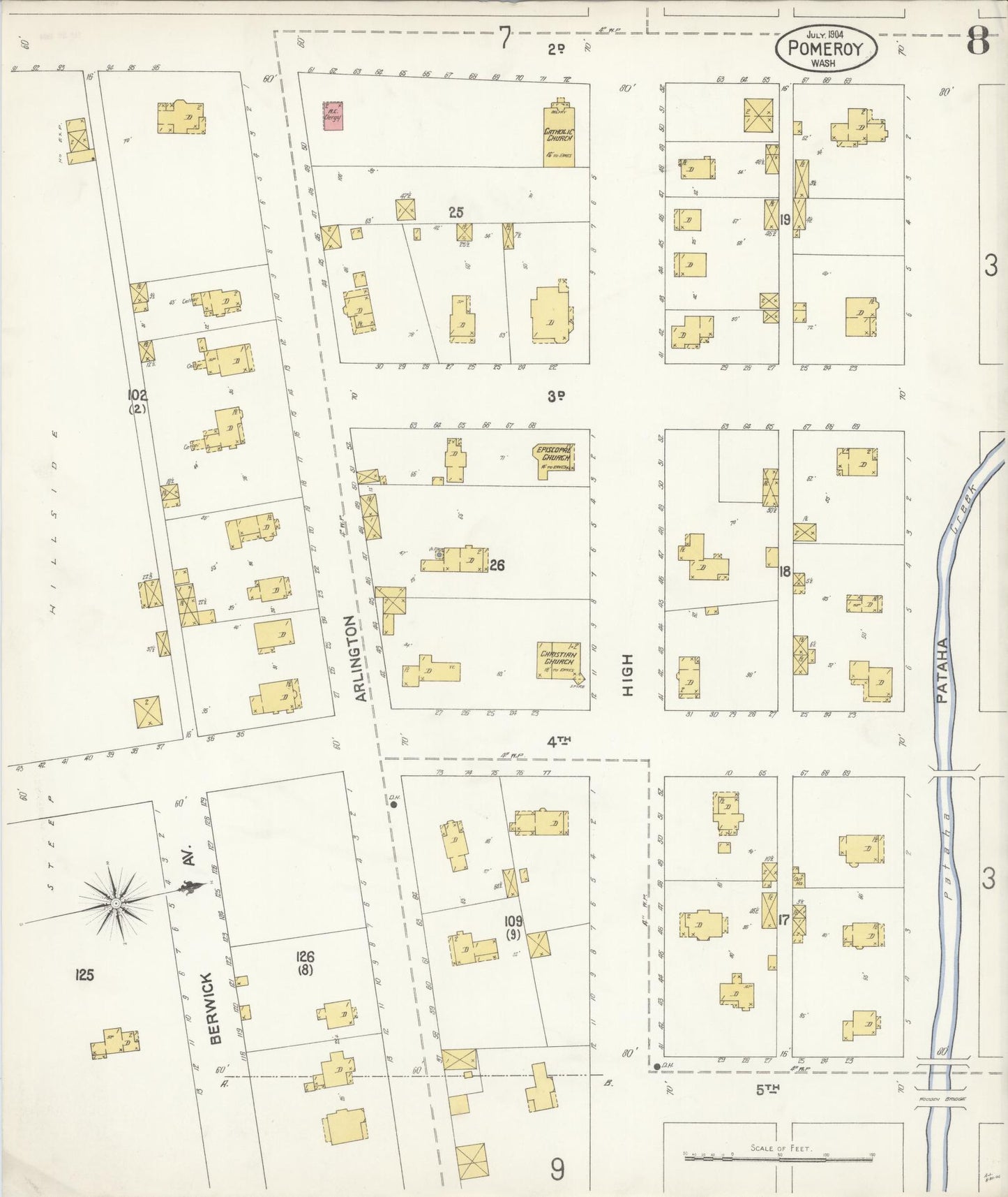 Sanborn Fire Insurance Map from Pomeroy, Garfield County, Washington (1904), Sheet #0008 - Complete Map Set gallery image, historic Sanborn map, vintage wall art, Washington Washington