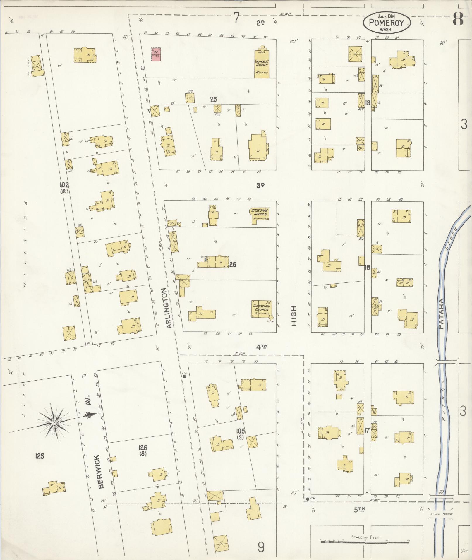 Sanborn Fire Insurance Map from Pomeroy, Garfield County, Washington (1904), Sheet #0008 - Complete Map Set gallery image, historic Sanborn map, vintage wall art, Washington Washington
