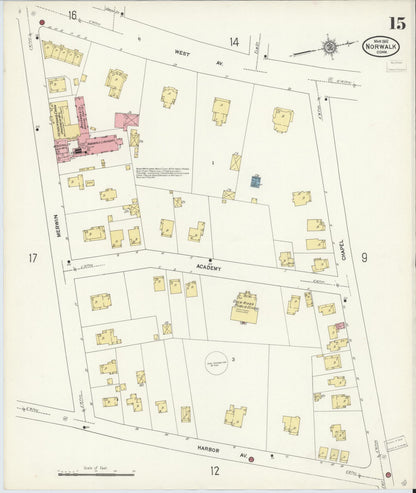 Sanborn Fire Insurance Map from Norwalk, Fairfield County, Connecticut (1912), Sheet #0015 - Complete Map Set gallery image, historic Sanborn map, vintage wall art, Connecticut Connecticut