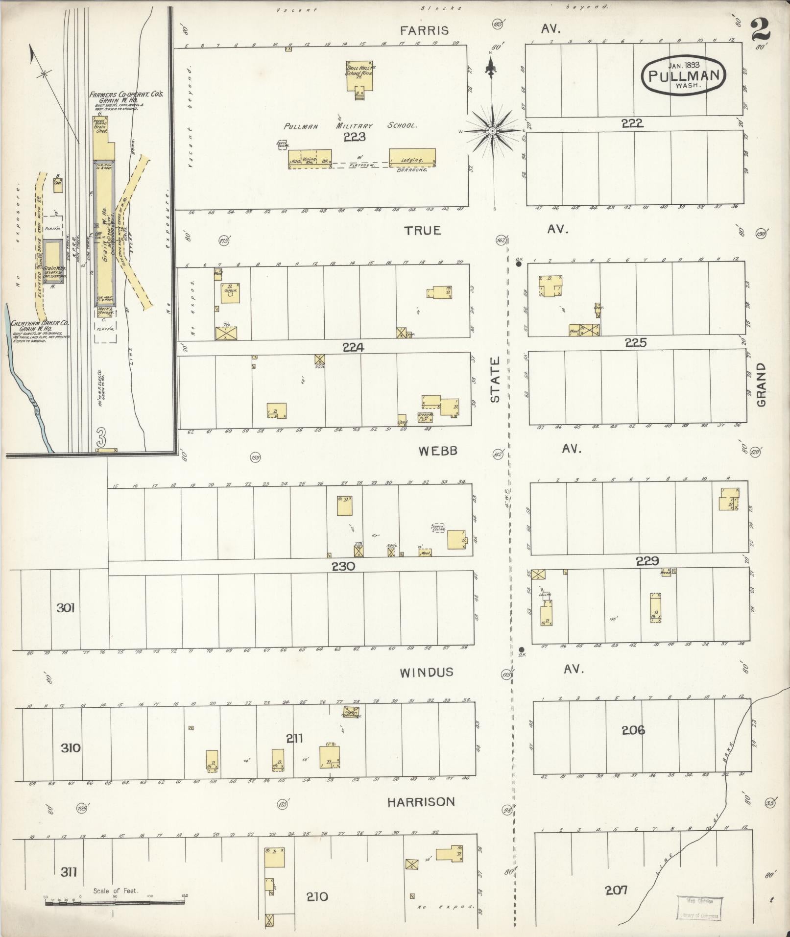 Sanborn Fire Insurance Map from Pullman, Whitman County, Washington (1893), Sheet #0002 - Complete Map Set gallery image, historic Sanborn map, vintage wall art, Washington Washington