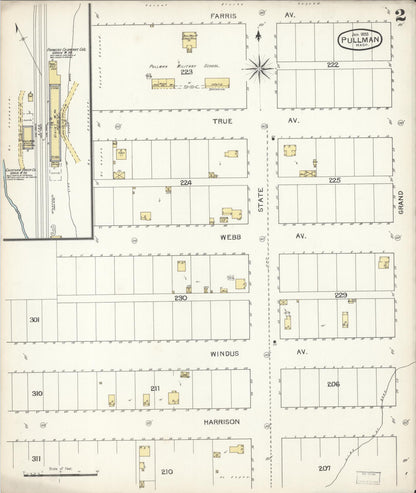 Sanborn Fire Insurance Map from Pullman, Whitman County, Washington (1893), Sheet #0002 - Complete Map Set gallery image, historic Sanborn map, vintage wall art, Washington Washington