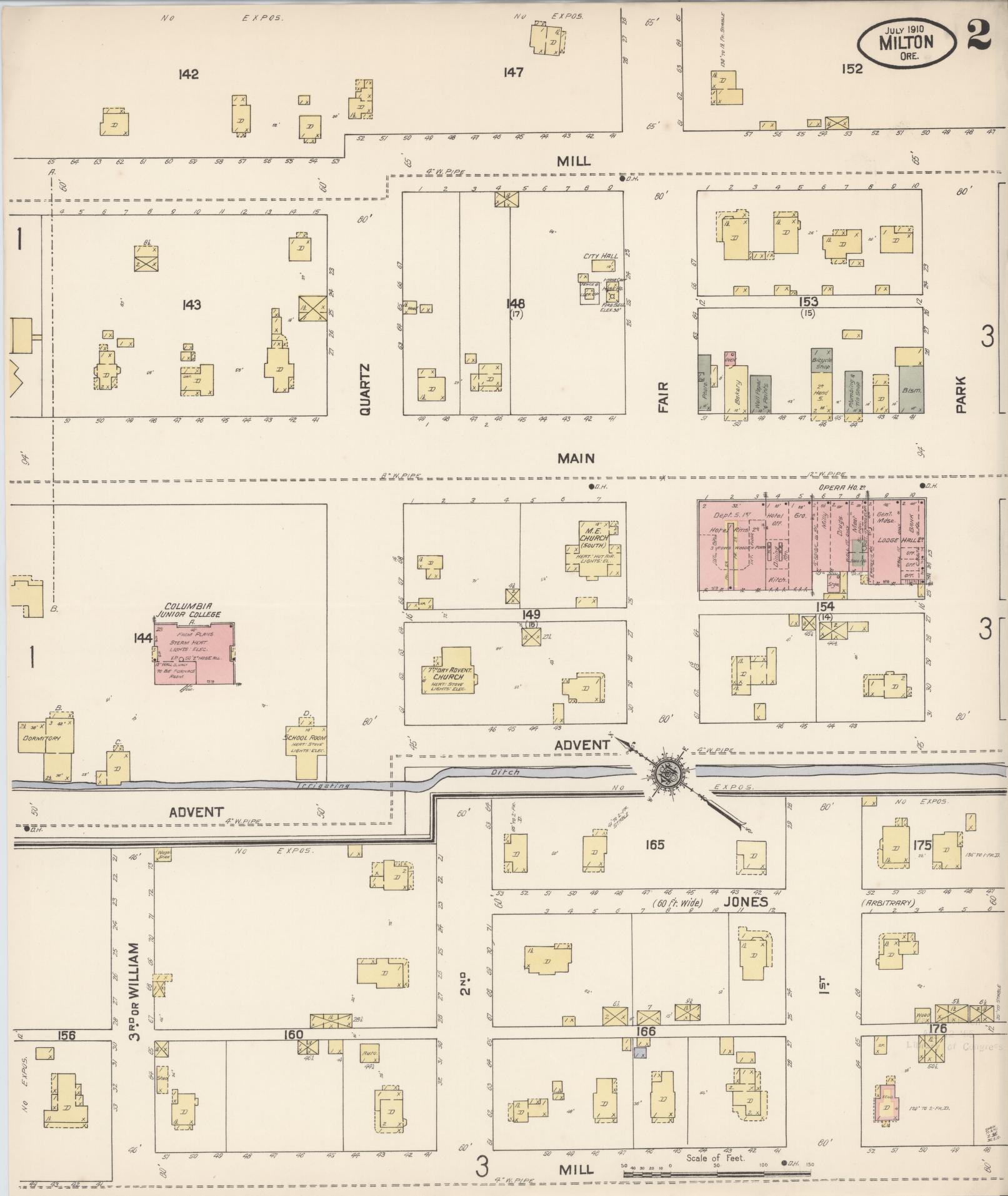Sanborn Fire Insurance Map from Milton, Umatilla County, Oregon (1910), Sheet #0002 - Historic Sanborn Fire Insurance Map Print, vintage old map wall art, antique decor, genealogy gift, Oregon Oregon map