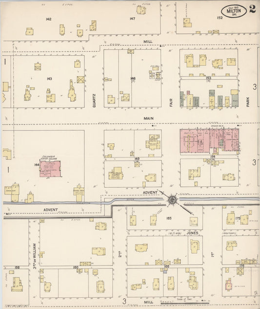 Sanborn Fire Insurance Map from Milton, Umatilla County, Oregon (1910), Sheet #0002 - Historic Sanborn Fire Insurance Map Print, vintage old map wall art, antique decor, genealogy gift, Oregon Oregon map