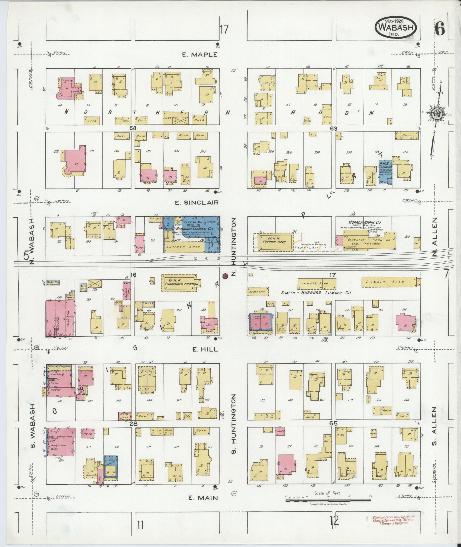 Sanborn Fire Insurance Map from Wabash, Wabash County, Indiana (1920), Sheet #0006 - Historic Sanborn Fire Insurance Map Print, vintage old map wall art, antique decor, genealogy gift, Indiana Indiana map