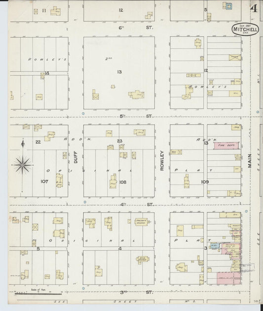 Sanborn Fire Insurance Map from Mitchell, Davison County, South Dakota (1887), Sheet #0004 - Historic Sanborn Fire Insurance Map Print, vintage old map wall art, antique decor, genealogy gift, South Dakota South Dakota map