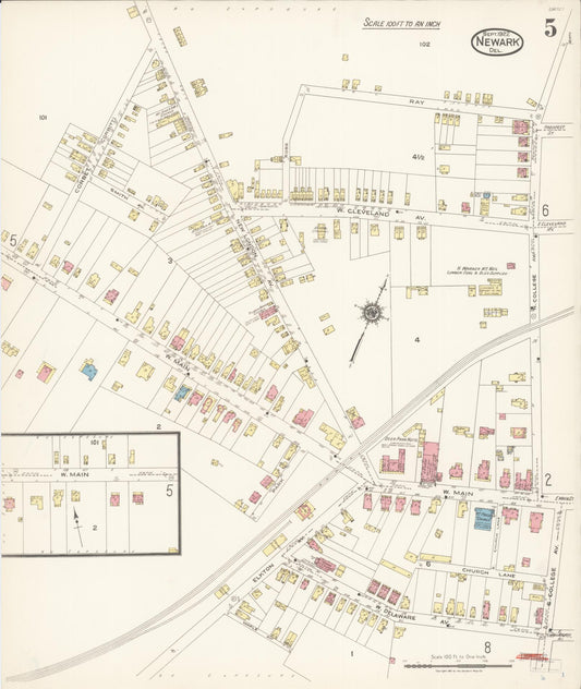 Sanborn Fire Insurance Map from Newark, New Castle County, Delaware (1922), Sheet #0005 - Historic Sanborn Fire Insurance Map Print, vintage old map wall art, antique decor, genealogy gift, Delaware Delaware map