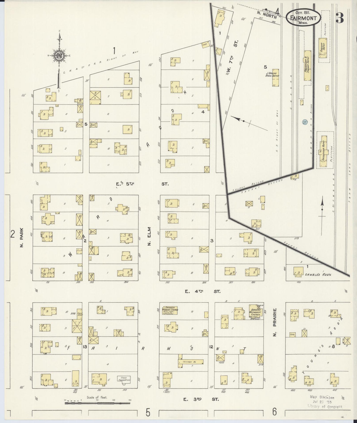 Sanborn Fire Insurance Map from Fairmont, Martin County, Minnesota (1911), Sheet #0003 - Historic Sanborn Fire Insurance Map Print, vintage old map wall art, antique decor, genealogy gift, Minnesota Minnesota map