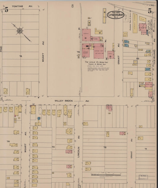 Sanborn Fire Insurance Map from Lyndhurst, Bergen County, New Jersey (1922), Sheet #0005 - Historic Sanborn Fire Insurance Map Print, vintage old map wall art, antique decor, genealogy gift, New Jersey New Jersey map