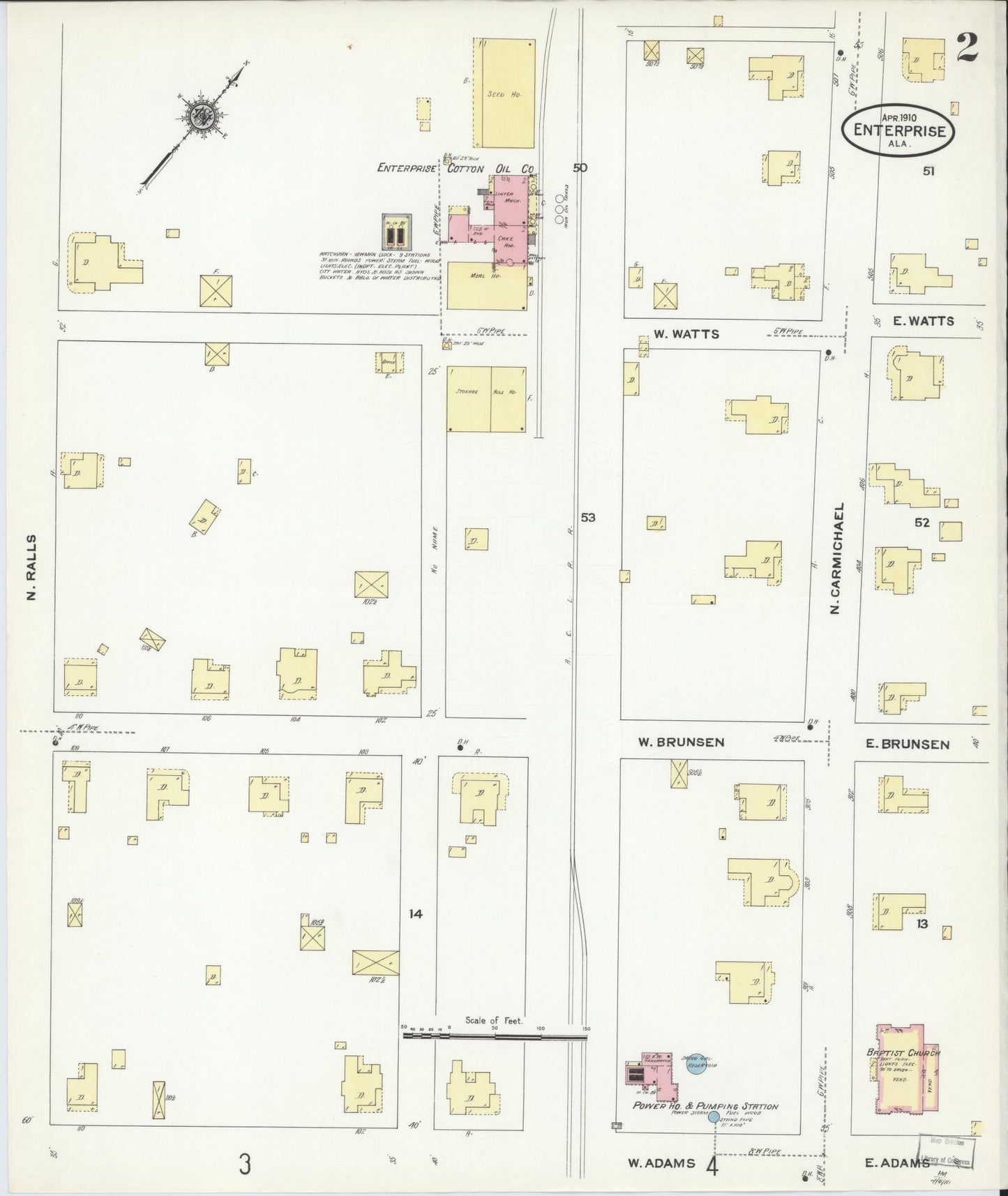 Sanborn Fire Insurance Map from Enterprise, Coffee County, Alabama (1910), Sheet #0002 - Complete Map Set gallery image, historic Sanborn map, vintage wall art, Alabama Alabama