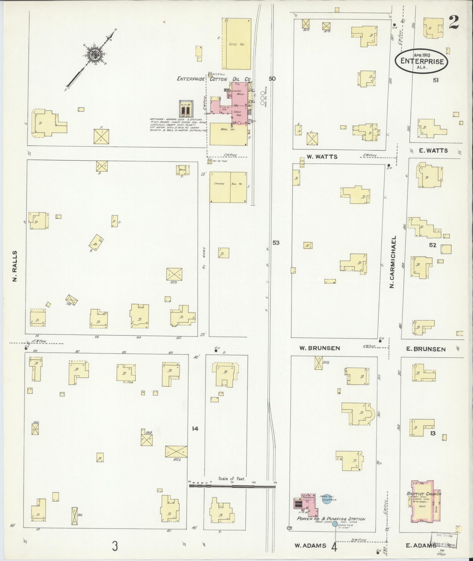 Sanborn Fire Insurance Map from Enterprise, Coffee County, Alabama (1910), Sheet #0002 - Complete Map Set gallery image, historic Sanborn map, vintage wall art, Alabama Alabama