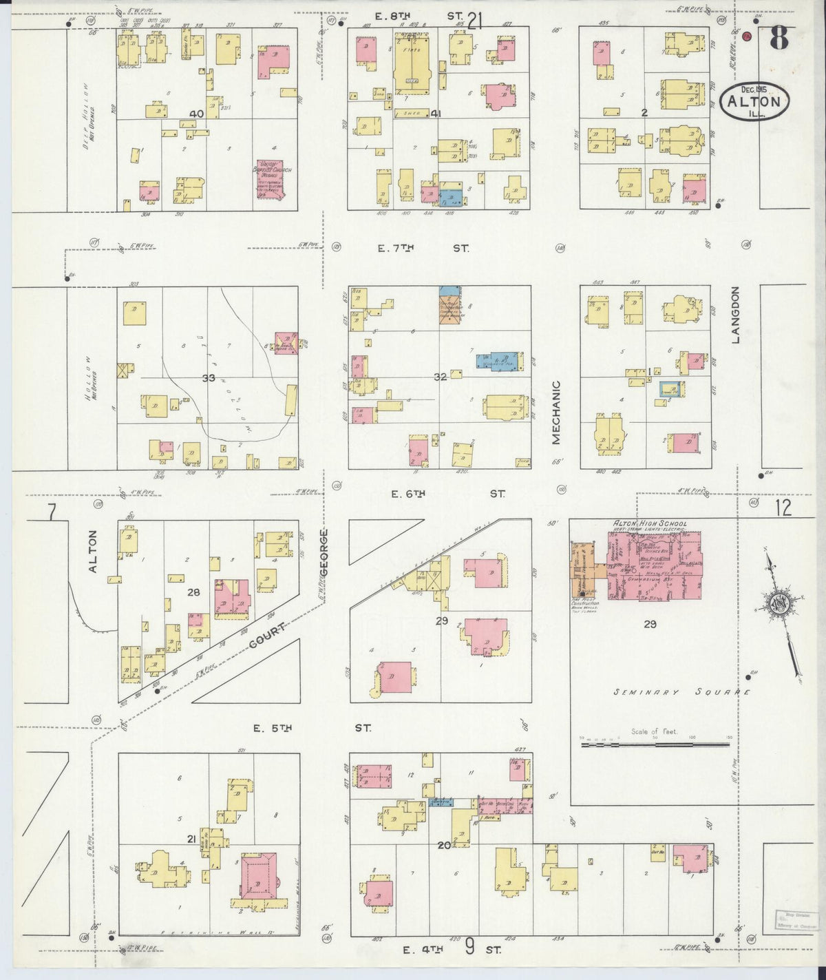 Sanborn Fire Insurance Map from Alton, Madison County, Illinois (1915), Sheet #0008 - Historic Sanborn Fire Insurance Map Print, vintage old map wall art, antique decor, genealogy gift, Illinois Illinois map