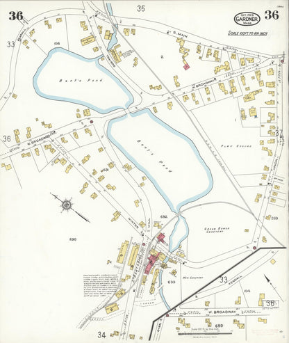 Sanborn Fire Insurance Map from Gardner, Worcester County, Massachusetts (1923), Sheet #0036 - Complete Map Set gallery image, historic Sanborn map, vintage wall art, Massachusetts Massachusetts