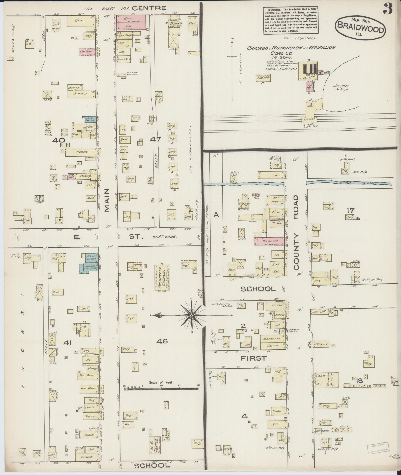 Sanborn Fire Insurance Map from Braidwood, Will County, Illinois (1885), Sheet #0003 - Complete Map Set gallery image, historic Sanborn map, vintage wall art, Illinois Illinois