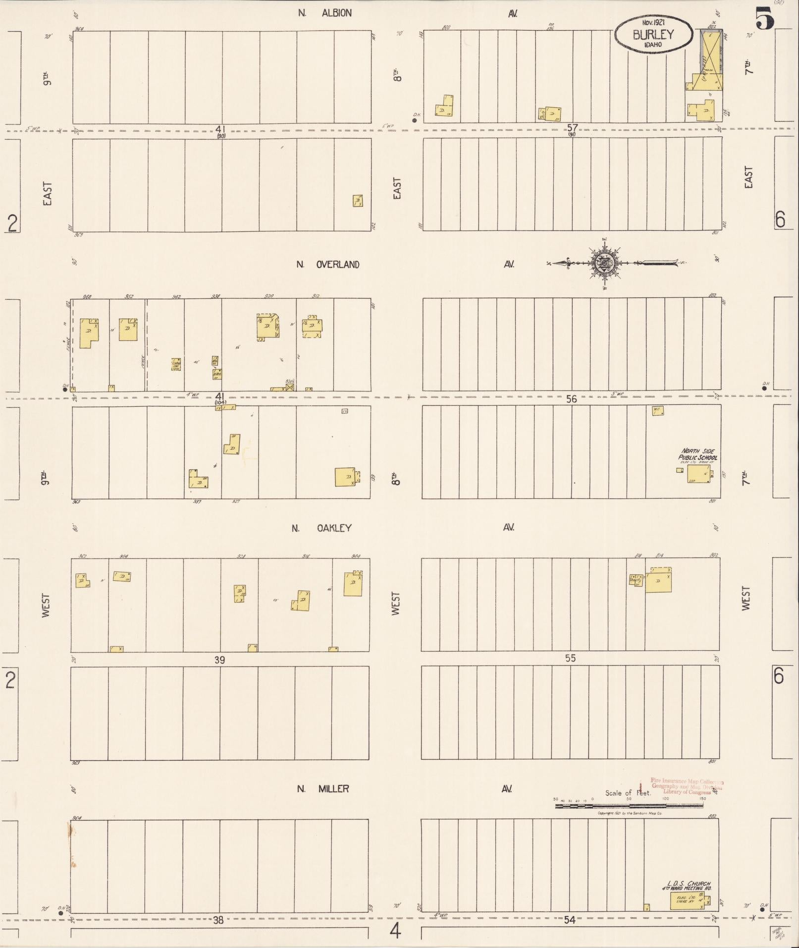 Sanborn Fire Insurance Map from Burley, Cassia County, Idaho (1921), Sheet #0005 - Complete Map Set gallery image, historic Sanborn map, vintage wall art, Idaho Idaho